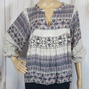 Lucky Brand XS Top Peasant Blouse Boho Tunic Long Sleeve V-Neck NEW WITH TAGS